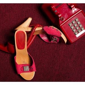 38 Chanel Vintage Red Suede CC Platform Mule